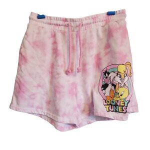 Looney Tunes Pink Tie Dye Graphic Pull On Sweat Shorts Size Medium